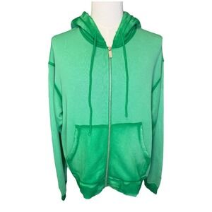 Cotton Citizen Distressed Full Zip Hoodie Green Pockets Casual‎ XL